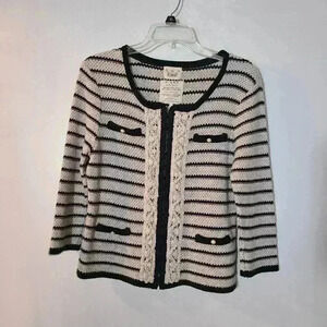 River Island Cardigan Lady Jacket stripes lace pearl 3/4 Sleeve 12